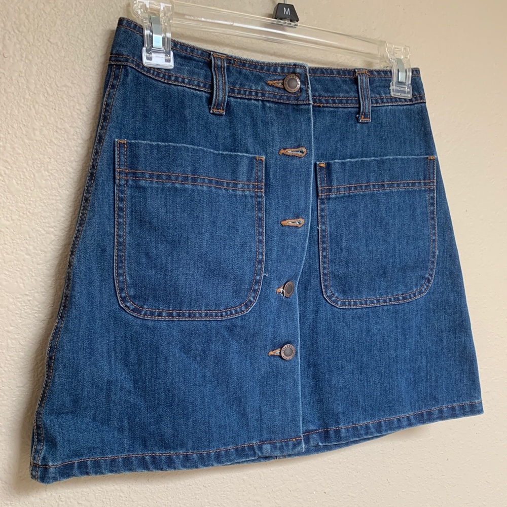 Ually Belon Button Front Denim Mini Skirt XS